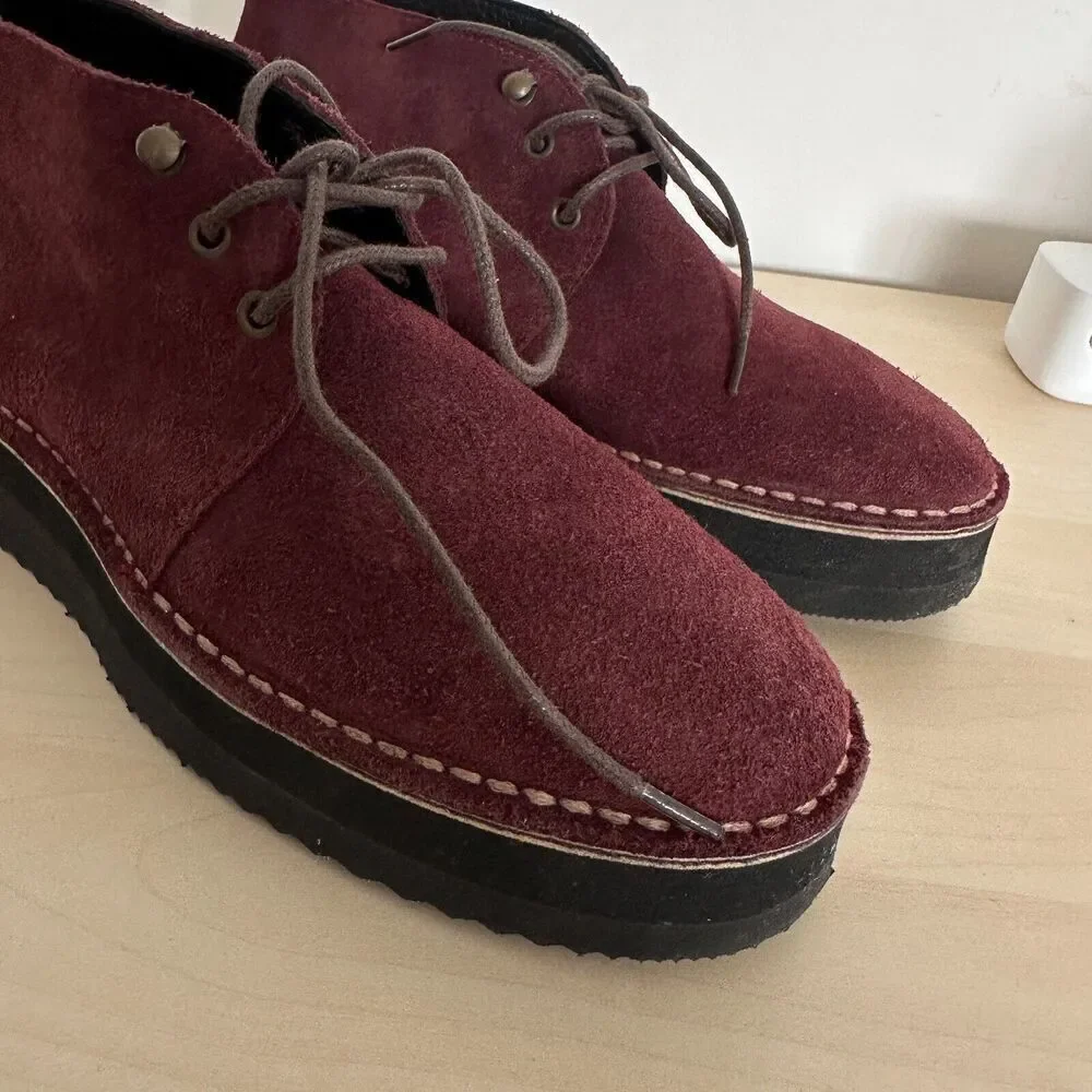 Swear London Shoes Mens 5 Platform Chukka Boot Chunky Suede Leather Oxblood EU38
